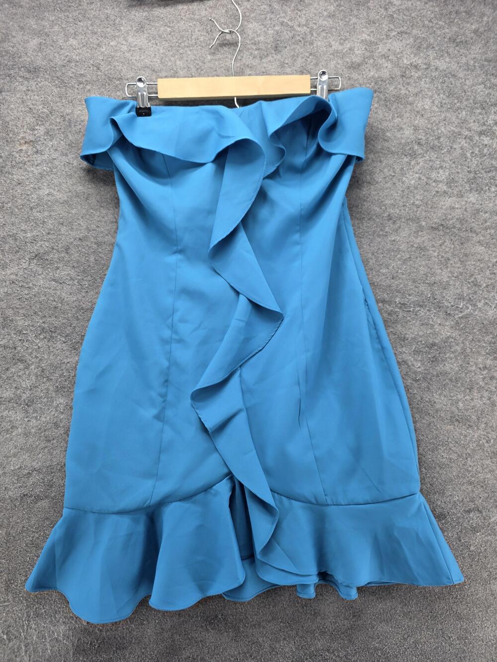 Idem Ditto Dress Womens L Blue Fit & Flare Short Strapless Off The Shoulder